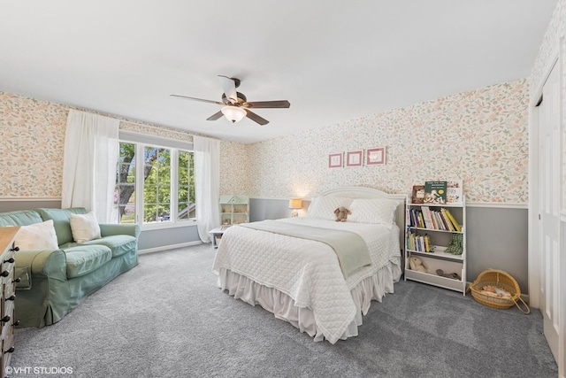 1808 Beloit Ct, Naperville, IL 60565 - bedroom featuring wallpapered walls, carpet floors, and a ceiling fan