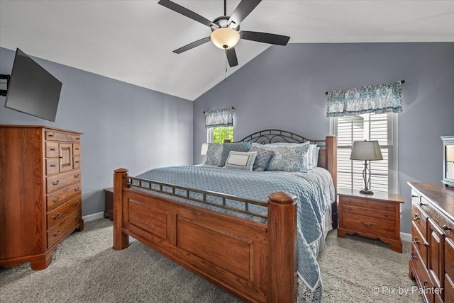 2171 Edinburgh Ln, Aurora, IL 60504 - bedroom with light colored carpet, vaulted ceiling, and a ceiling fan