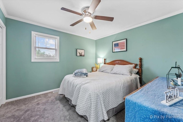 1714 Tall Tree Ln, Johnsburg, IL 60051 - bedroom with ornamental molding, carpet, and a ceiling fan