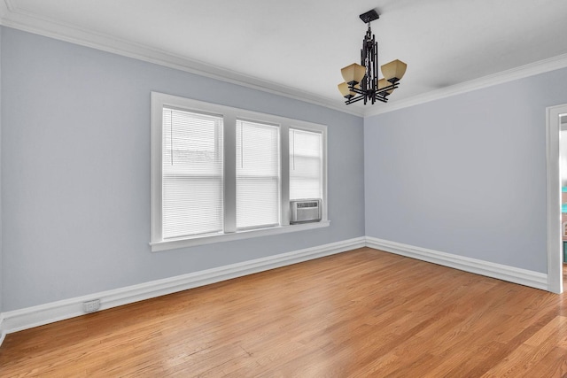 1027 N Harlem Ave, Oak Park, IL 60302 - empty room with crown molding, a chandelier, light wood finished floors, and cooling unit