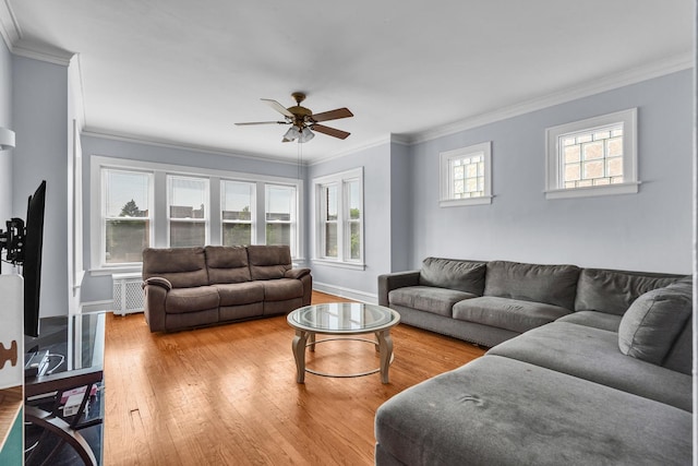 1027 N Harlem Ave, Oak Park, IL 60302 - living area featuring light wood-style floors, ceiling fan, and crown molding