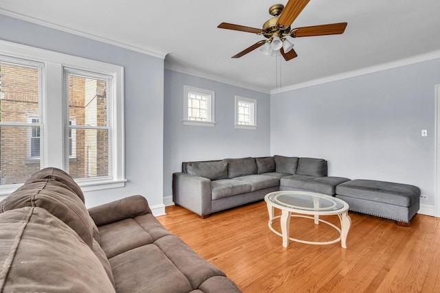 1027 N Harlem Ave, Oak Park, IL 60302 - living room featuring a ceiling fan, crown molding, and light wood-style floors