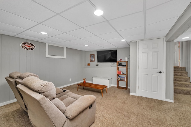 1810 Jana Ln, Morris, IL 60450 - carpeted living room featuring stairs, recessed lighting, and a paneled ceiling