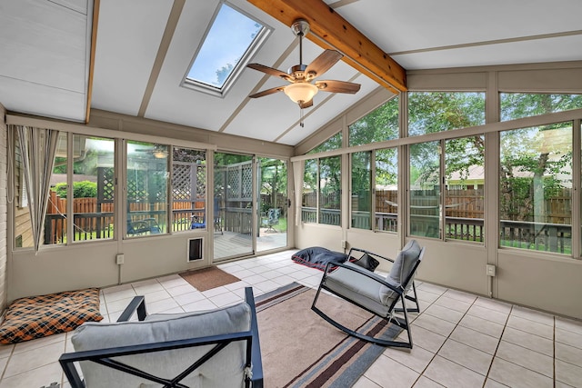 1810 Jana Ln, Morris, IL 60450 - sunroom / solarium featuring a ceiling fan, a skylight, and an outdoor hangout area