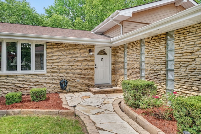1810 Jana Ln, Morris, IL 60450 - doorway to property with stone siding and a shingled roof