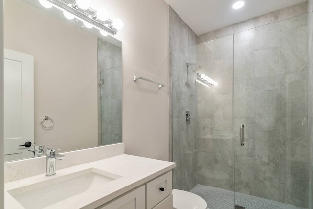 7431 W Forest Preserve Ave, Chicago, IL 60634 - bathroom with vanity, a shower stall, and recessed lighting