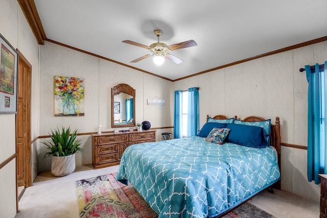1178 Barry Ln, Sauk Village, IL 60411 - carpeted bedroom with crown molding, lofted ceiling, ceiling fan, and wooden walls