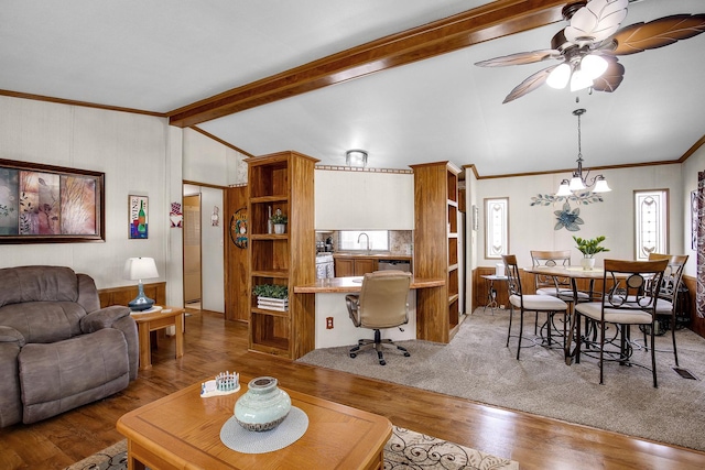 1178 Barry Ln, Sauk Village, IL 60411 - living area with wood finished floors, ceiling fan, a desk, ornamental molding, and a chandelier