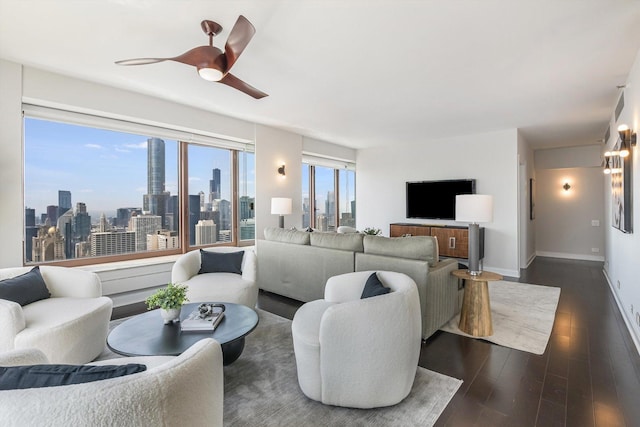 161 E Chicago Ave Unit 49B, Chicago, IL 60611 - living area with dark wood-style flooring and ceiling fan