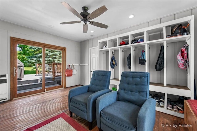 42W412 Sylvan Ln, Saint Charles, IL 60175 - mudroom with wood finished floors, a ceiling fan, and recessed lighting