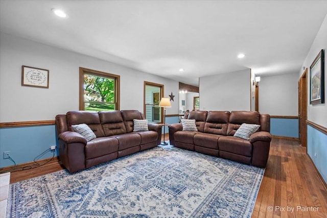 42W412 Sylvan Ln, Saint Charles, IL 60175 - living room featuring hardwood / wood-style flooring and recessed lighting