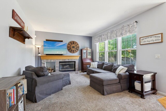 18485 W Springwood Dr, Grayslake, IL 60030 - living area with carpet flooring and a fireplace