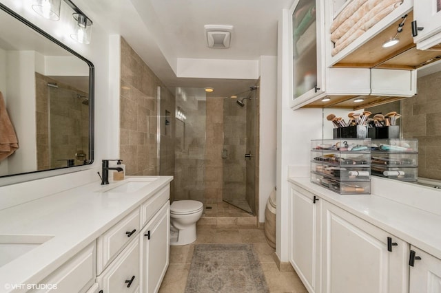 1719 N Halsted St Unit C, Chicago, IL 60614 - bathroom with a stall shower, double vanity, and tasteful backsplash