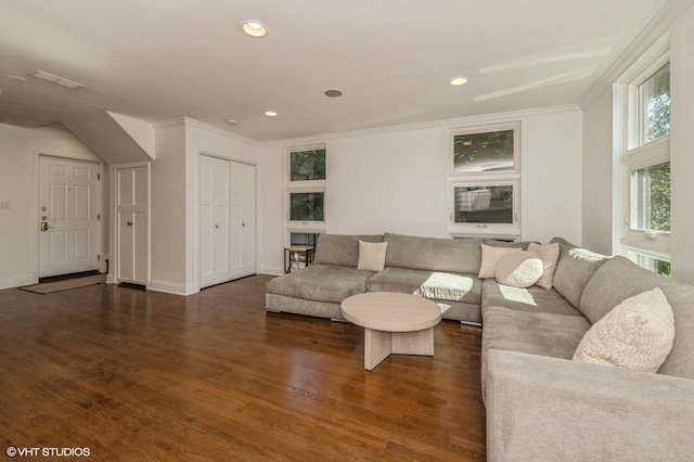 1719 N Halsted St Unit C, Chicago, IL 60614 - living room featuring crown molding, wood finished floors, and recessed lighting