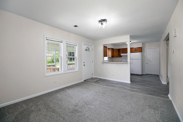 2110 E Erzinger St, Kankakee, IL 60901 - unfurnished living room with baseboards and dark carpet