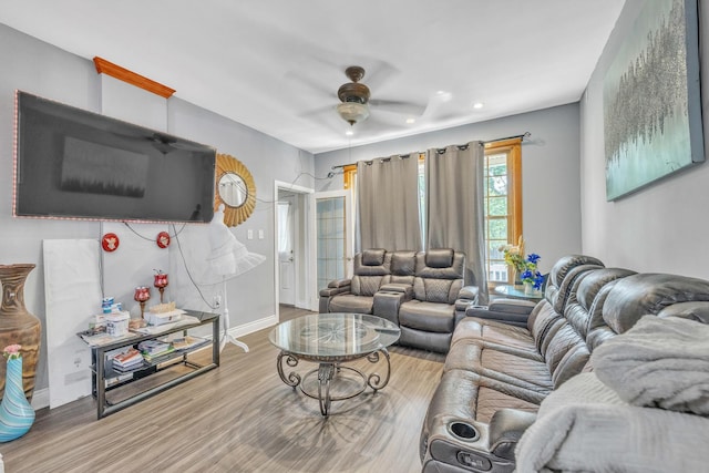 4036 N Bernard St, Chicago, IL 60618 - living room with ceiling fan, wood finished floors, and recessed lighting