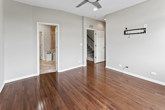 319 W Wood St Unit 18, Palatine, IL 60067 - unfurnished bedroom with wood finished floors, recessed lighting, a ceiling fan, and connected bathroom