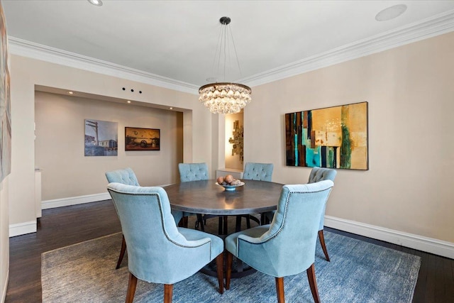 5510 N Sheridan Rd Unit 17A, Chicago, IL 60640 - dining room featuring a chandelier, wood finished floors, and crown molding
