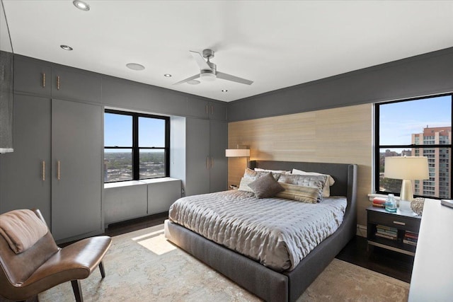 5510 N Sheridan Rd Unit 17A, Chicago, IL 60640 - bedroom featuring wood finished floors, recessed lighting, and ceiling fan