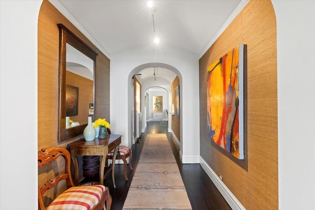 5510 N Sheridan Rd Unit 17A, Chicago, IL 60640 - corridor with arched walkways, wood finished floors, and lofted ceiling