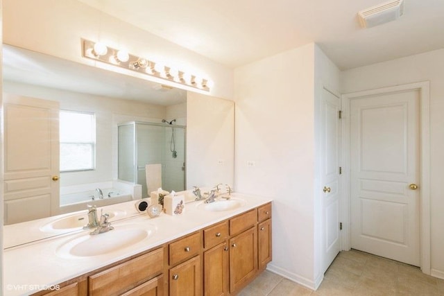 6 Marigold Ln, Algonquin, IL 60102 - bathroom featuring a stall shower, a bath, double vanity, and tile patterned flooring