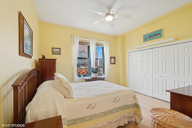 1301 W Washington Blvd Unit 509, Chicago, IL 60607 - bedroom featuring light wood finished floors, a closet, and a ceiling fan