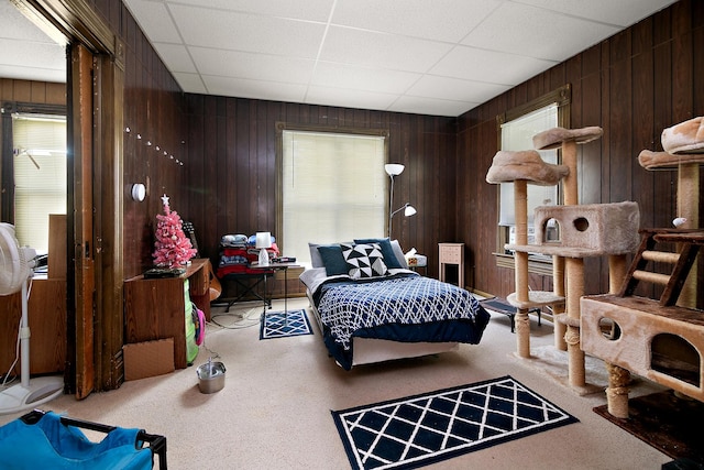 125 S Main St, Clifton, IL 60927 - carpeted bedroom featuring a drop ceiling and wooden walls