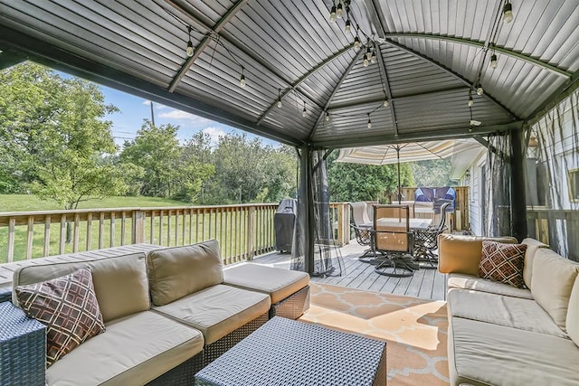 15005 131st St, Lemont, IL 60439 - deck featuring outdoor lounge area, outdoor dining area, and a gazebo