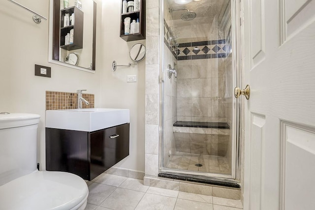 15005 131st St, Lemont, IL 60439 - bathroom with toilet, a stall shower, vanity, and tile patterned flooring