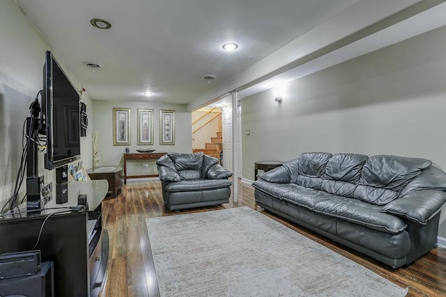 15005 131st St, Lemont, IL 60439 - living room featuring stairs, wood finished floors, recessed lighting, and baseboards