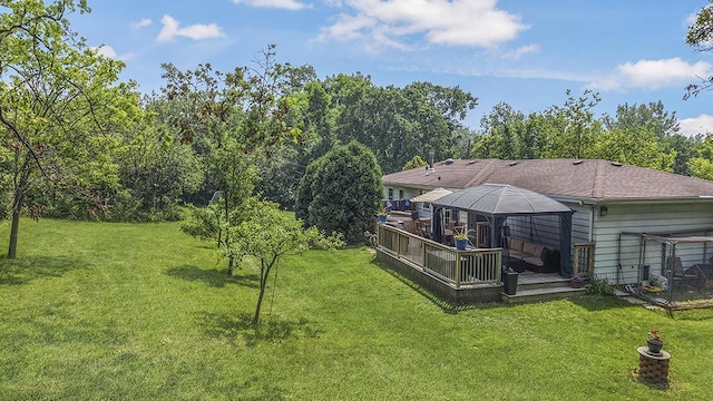 15005 131st St, Lemont, IL 60439 - view of grassy yard featuring a gazebo and a wooden deck