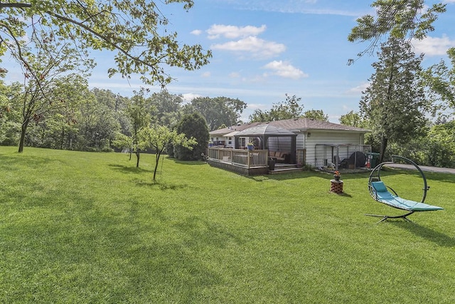 15005 131st St, Lemont, IL 60439 - view of green lawn featuring a wooden deck