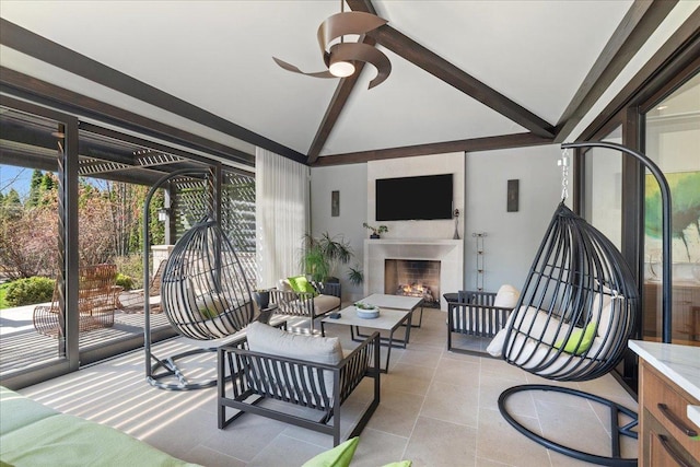 326 Country Ln, Glenview, IL 60025 - view of patio / terrace with an outdoor living space with a fireplace and a ceiling fan
