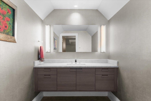 326 Country Ln, Glenview, IL 60025 - bathroom featuring vaulted ceiling and vanity