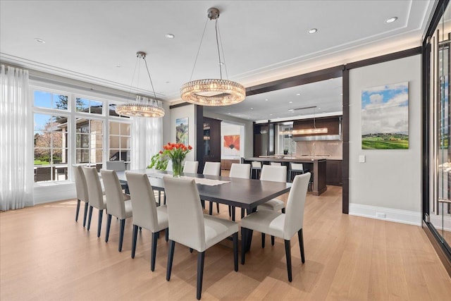 326 Country Ln, Glenview, IL 60025 - dining area with light wood finished floors, a chandelier, and recessed lighting