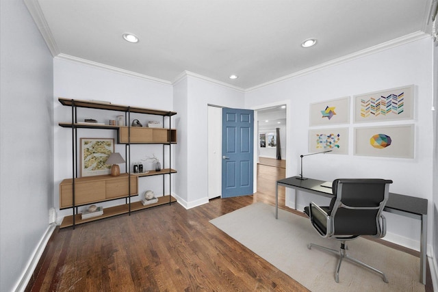 3100 N Newcastle Ave, Chicago, IL 60634 - office with ornamental molding, wood finished floors, and recessed lighting