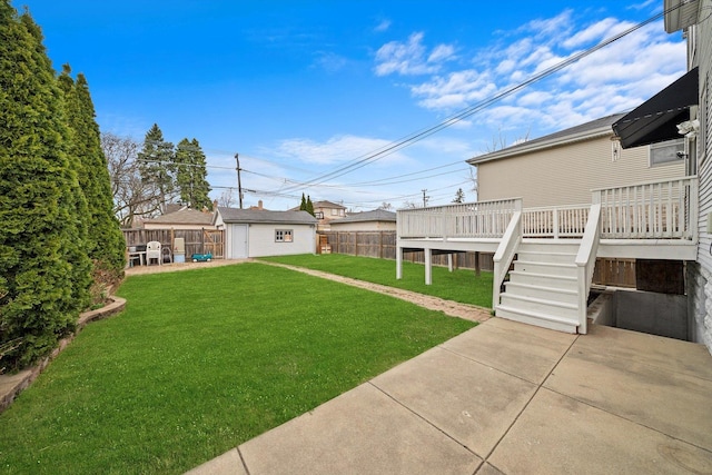 3100 N Newcastle Ave, Chicago, IL 60634 - view of yard featuring an outbuilding, a patio area, a deck, and stairway