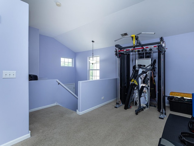 7367 Grandview Ct Unit 7367, Carpentersville, IL 60110 - workout area featuring vaulted ceiling and carpet floors