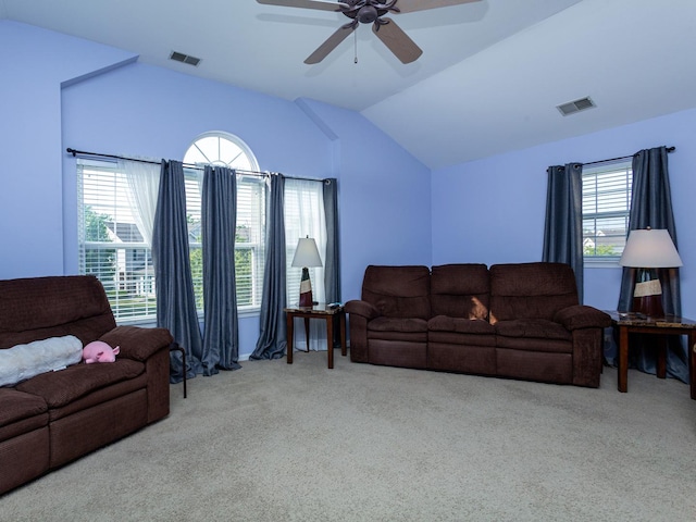 7367 Grandview Ct Unit 7367, Carpentersville, IL 60110 - carpeted living area featuring a ceiling fan and vaulted ceiling