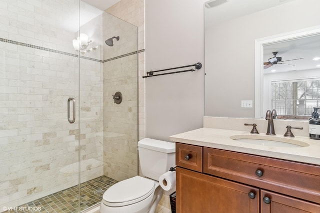 3019 W Cornelia Ave, Chicago, IL 60618 - bathroom with vanity, a stall shower, and ceiling fan