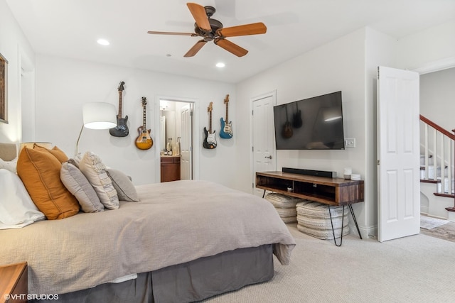 3019 W Cornelia Ave, Chicago, IL 60618 - bedroom with carpet floors, recessed lighting, ensuite bath, and ceiling fan