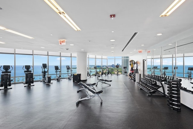 340 E Randolph St Unit 5504, Chicago, IL 60601 - gym featuring expansive windows and a water view