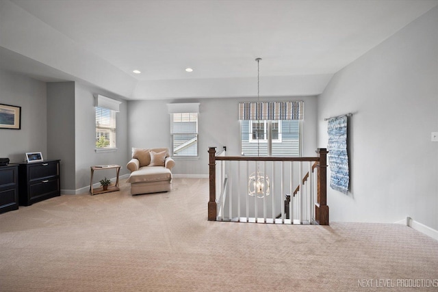 3S661 Breme Dr W, Warrenville, IL 60555 - sitting room featuring carpet, an upstairs landing, recessed lighting, and a chandelier