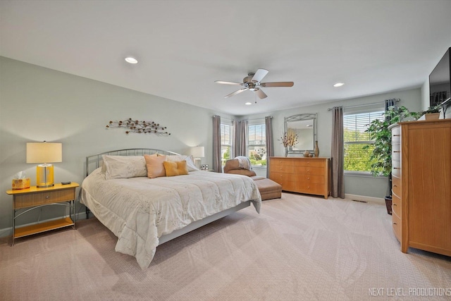 3S661 Breme Dr W, Warrenville, IL 60555 - bedroom with light colored carpet, recessed lighting, multiple windows, and a ceiling fan