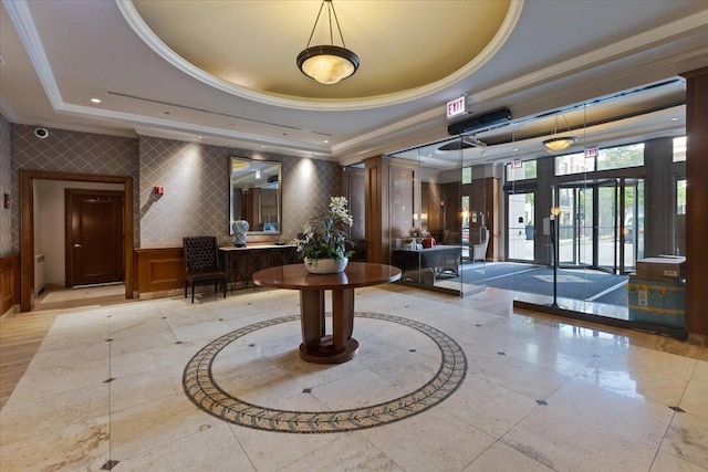 1322 S Prairie Ave Unit 406, Chicago, IL 60605 - building lobby with crown molding, wallpapered walls, and a security system