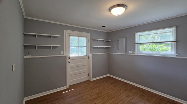 549 E Lincoln St, Palatine, IL 60074 - doorway to outside featuring healthy amount of natural light, ornamental molding, and dark wood finished floors