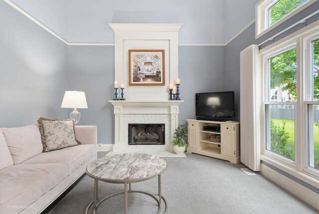 1860 Haverford Dr, Algonquin, IL 60102 - carpeted living room with a fireplace with flush hearth