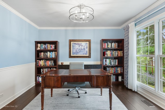 1860 Haverford Dr, Algonquin, IL 60102 - office space featuring a chandelier, dark wood-type flooring, and ornamental molding