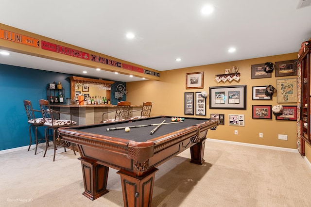 1860 Haverford Dr, Algonquin, IL 60102 - rec room with a bar, carpet floors, recessed lighting, and pool table