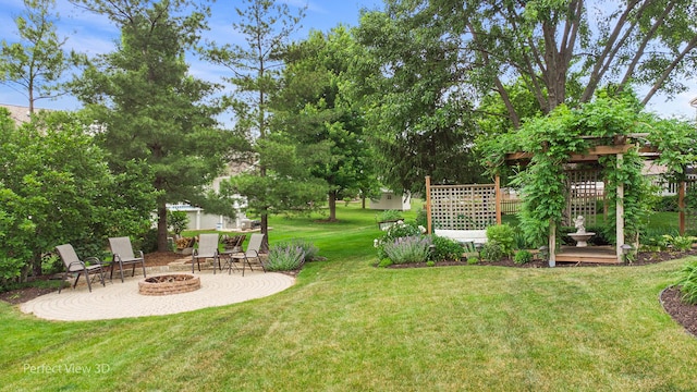 1860 Haverford Dr, Algonquin, IL 60102 - view of grassy yard with an outdoor fire pit and a patio